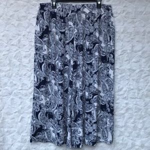 Cato Blue/White Paisley Print wide Crop Pants SzXL